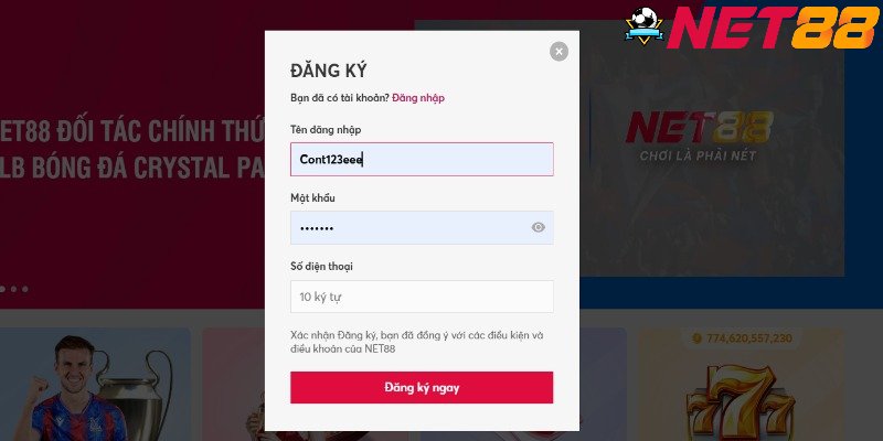 Hướng dẫn chi tiết tạo tài khoản tại Net88
